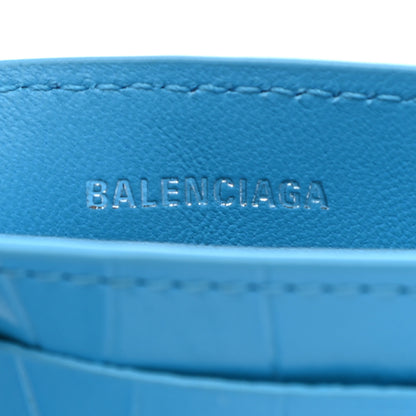 Balenciaga Calfskin Logo Crocodile Embossed Cash Rounded Card Holder Cyan Black 6 of 8