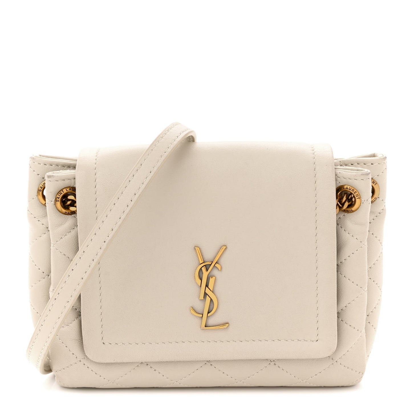Lambskin Quilted Monogram Mini Nolita Blanc Vintage