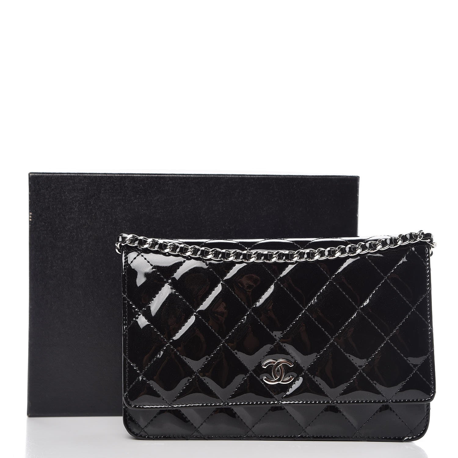 Chanel Patent Quilted Wallet On Chain WOC Black 9 of 9