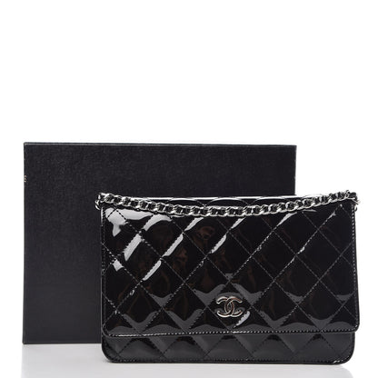 Chanel Patent Quilted Wallet On Chain WOC Black 9 of 9