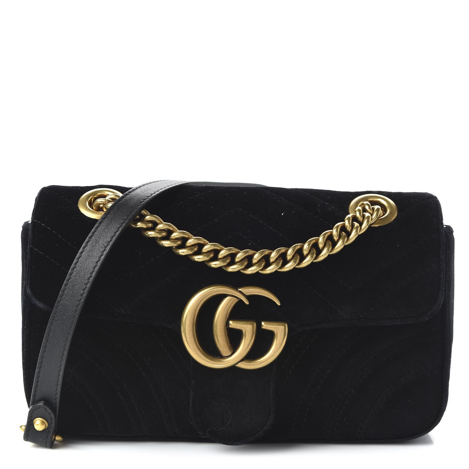 Gucci Velvet Matelasse Mini GG Marmont Shoulder Bag Black 1 of 10
