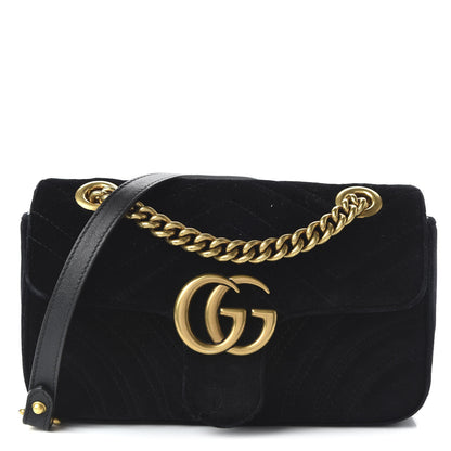 Gucci Velvet Matelasse Mini GG Marmont Shoulder Bag Black 1 of 10