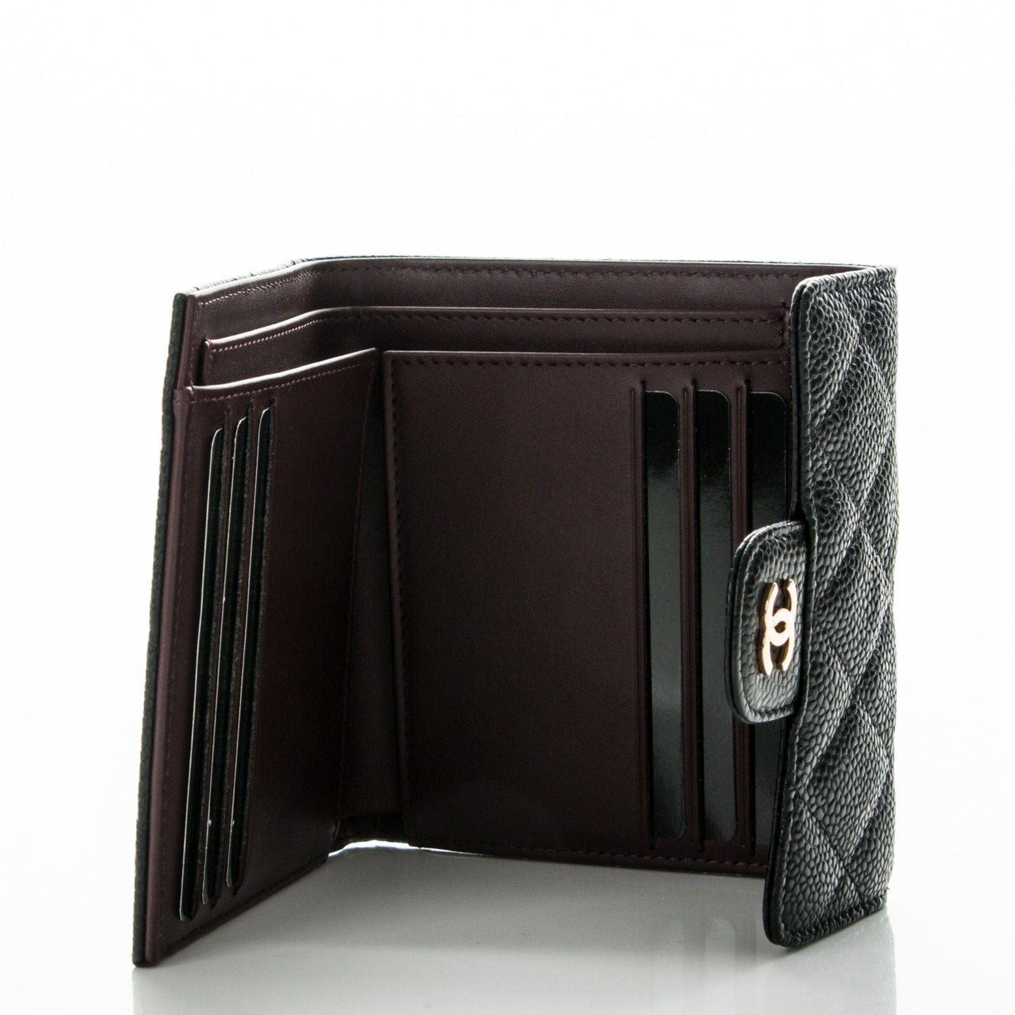 Caviar Quilted Compact Flap Wallet Black
