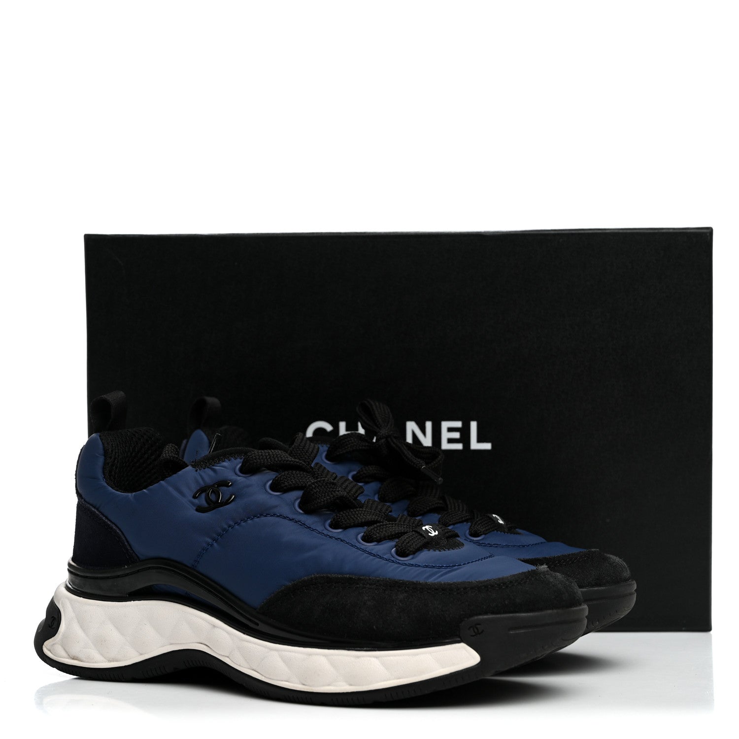 Chanel Nylon Suede Calfskin Womens Logo Sneakers 36 Dark Navy Blue 10 of 10