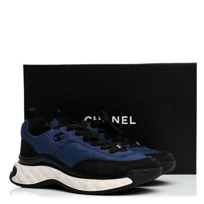 Chanel Nylon Suede Calfskin Womens Logo Sneakers 36 Dark Navy Blue 10 of 10