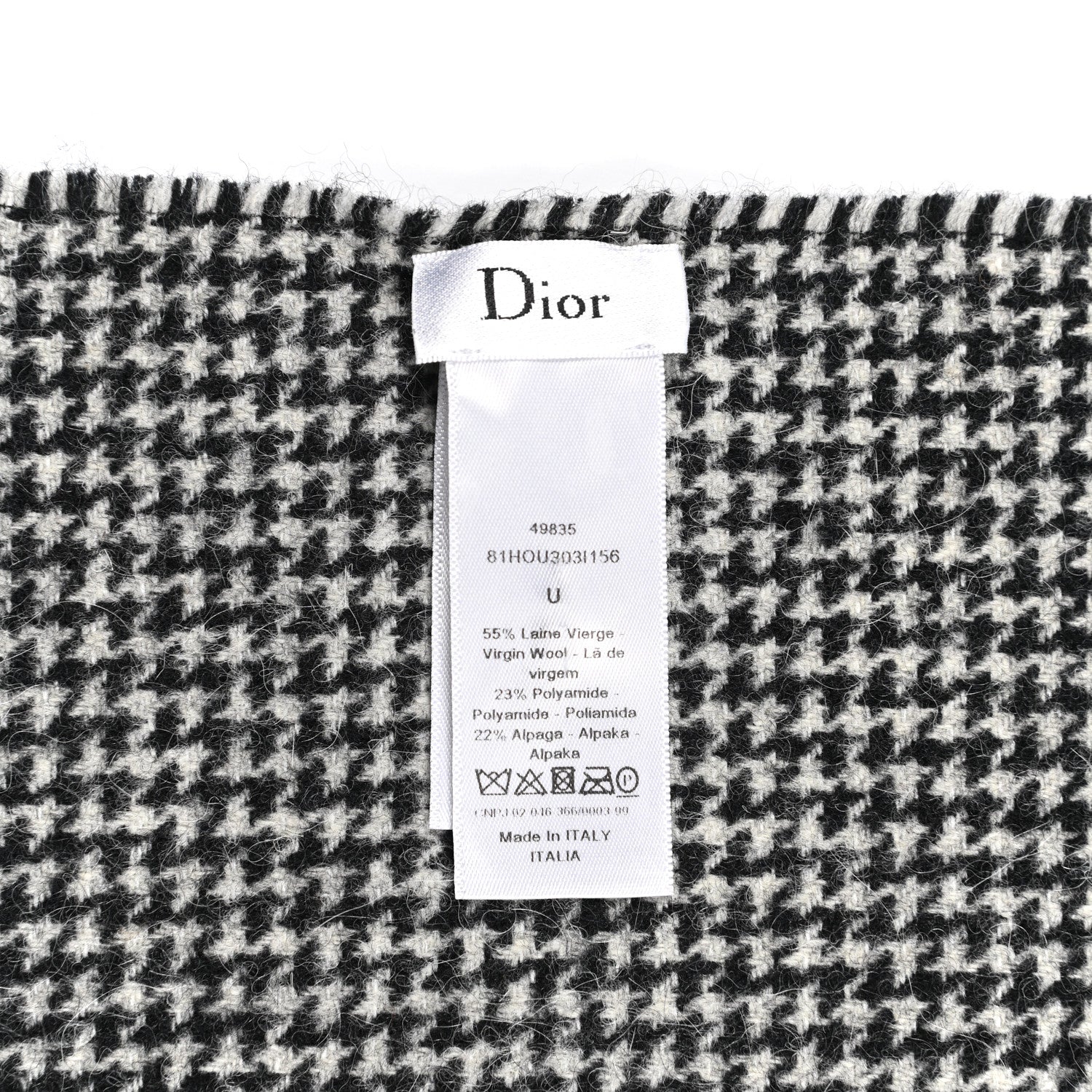 Christian Dior Wool Alpaca Houndstooth Fringe Scarf Black 3 of 3