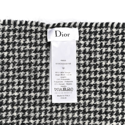 Christian Dior Wool Alpaca Houndstooth Fringe Scarf Black 3 of 3