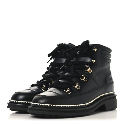 Chanel Calfskin Lambskin Lace Up Boots 37.5 Black 4 of 9