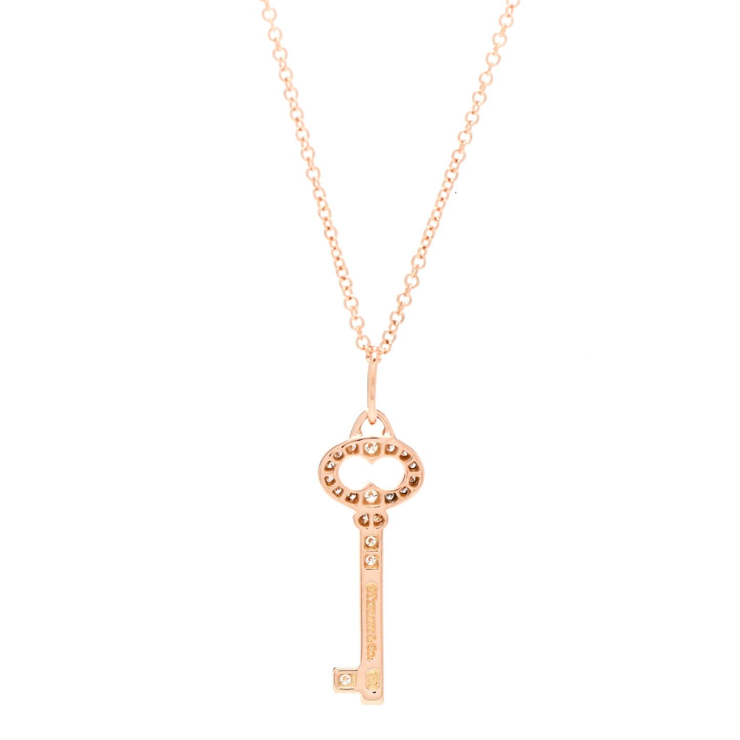 18K Rose Gold Diamond Mini Vintage Oval Key Pendant Necklace