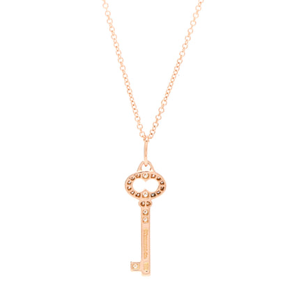 Tiffany 18K Rose Gold Diamond Mini Vintage Oval Key Pendant Necklace 4 of 6