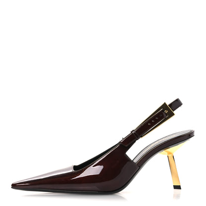 Saint Laurent Glazed Calfskin Lee 75 Slingback Pumps 37 Marron Glace 1 of 13