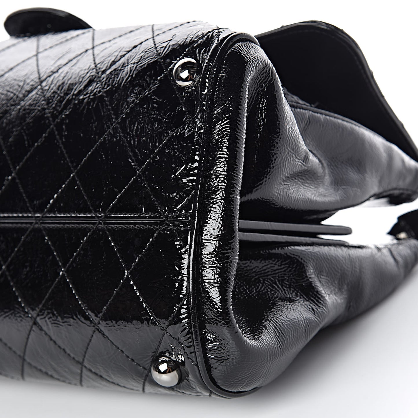 Distressed Patent Quilted Ritz Flap Bag Black