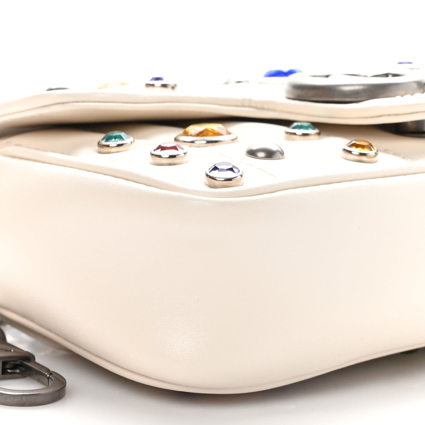 Calfskin Crystal Matelasse Aria Super Mini GG Marmont Shoulder Bag Mystic White Multicolor