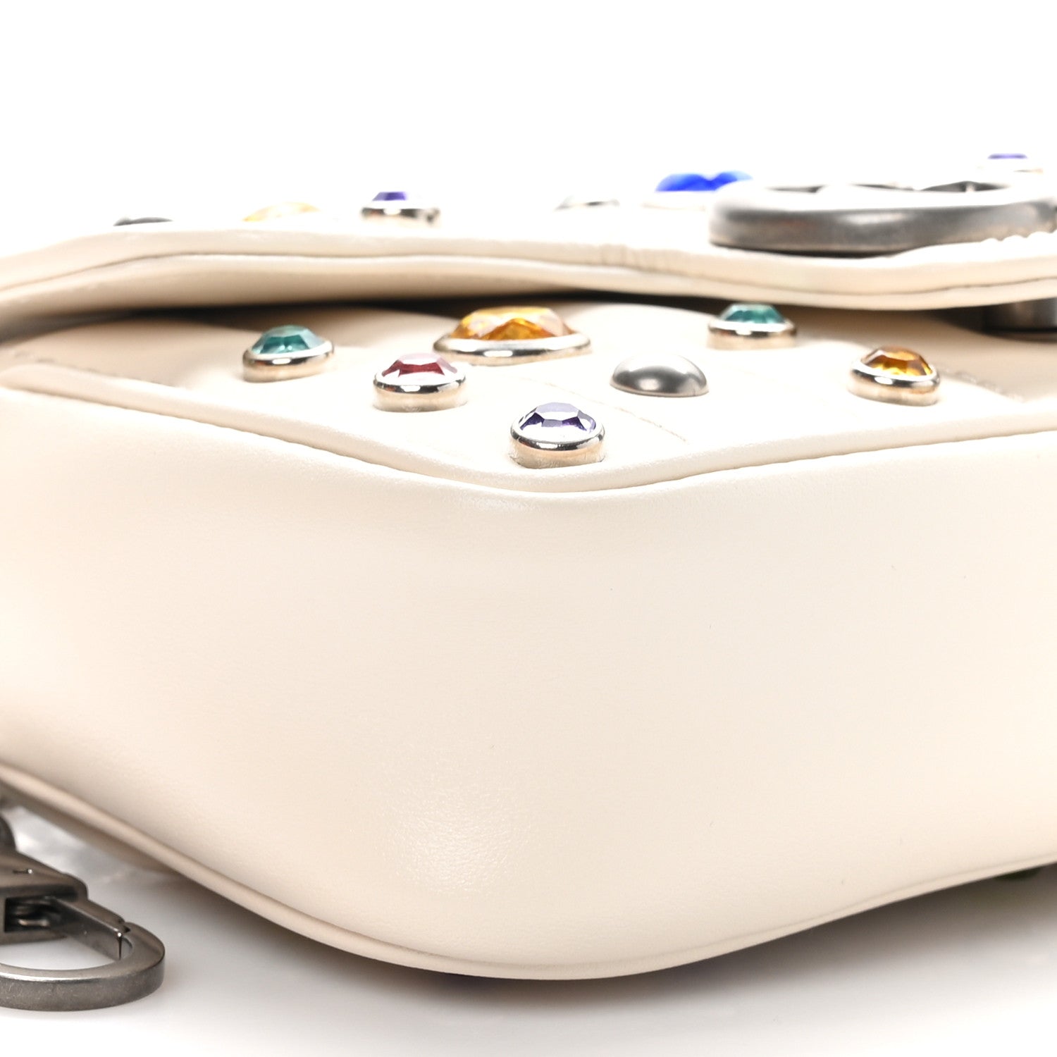 Gucci Calfskin Crystal Matelasse Aria Super Mini GG Marmont Shoulder Bag Mystic White Multicolor 9 of 11