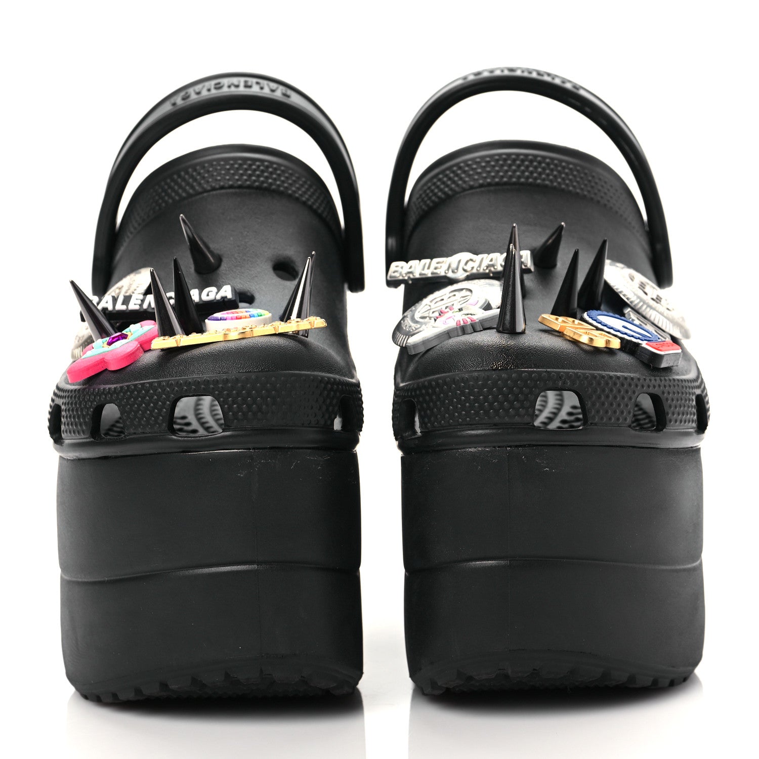 BALENCIAGA クロックス Balenciaga X CROCS Rubber Textured Spiked Womens Platform Sandals