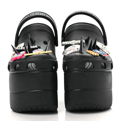 Balenciaga X CROCS Rubber Textured Spiked Womens Platform Sandals 36 Black 2 of 7