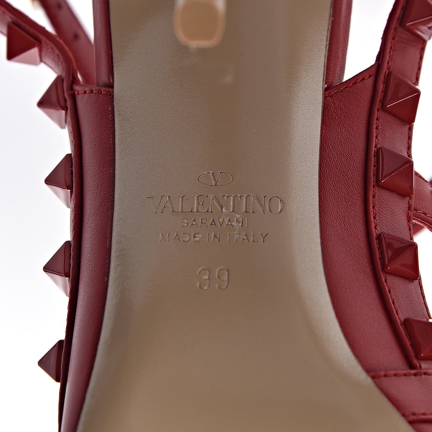Calfskin Lacquered Monochrome Rockstud Ankle Strap 100mm Pumps 39 Rosso Valentino