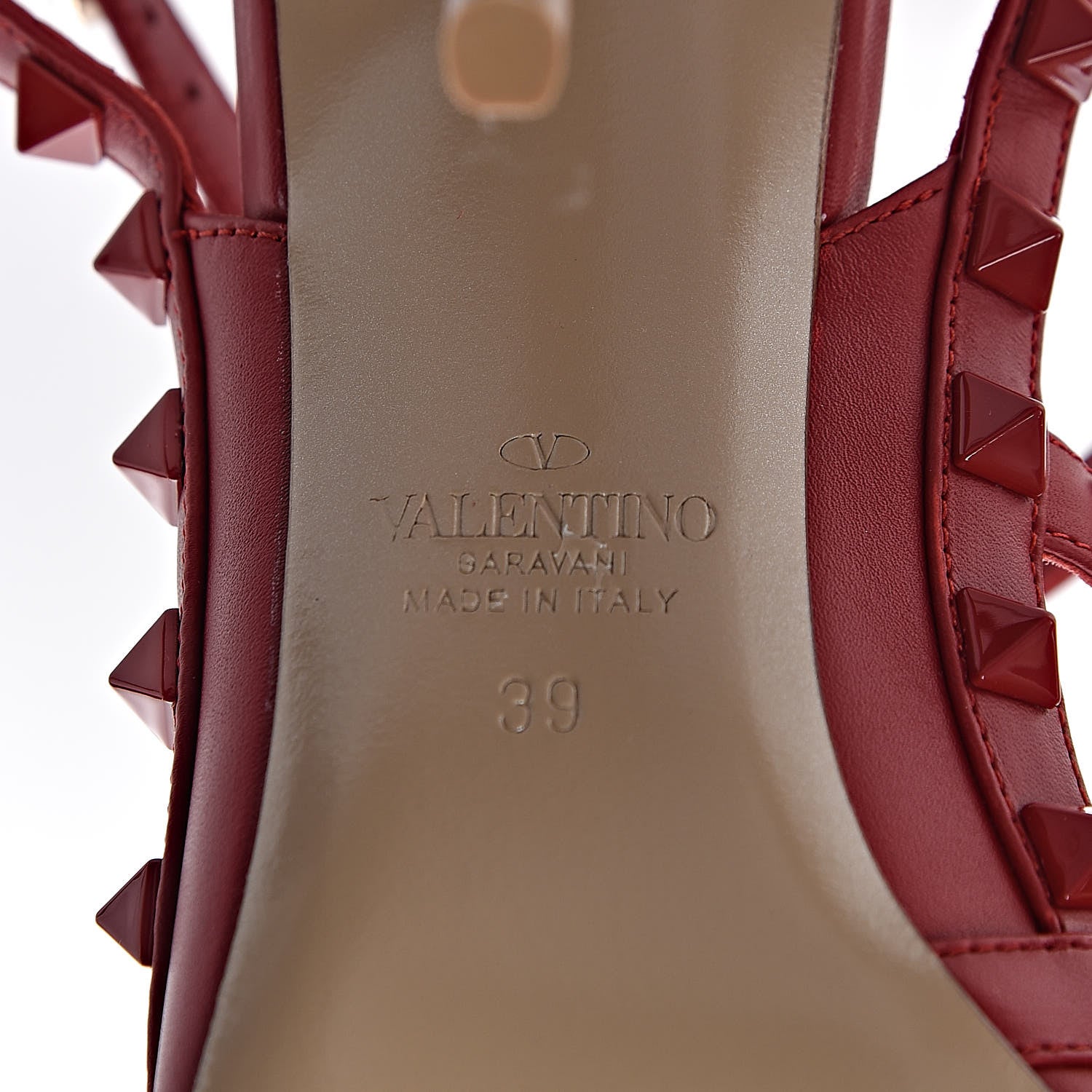 Valentino Garavani Calfskin Lacquered Monochrome Rockstud Ankle Strap 100mm Pumps 39 Rosso Valentino 6 of 9