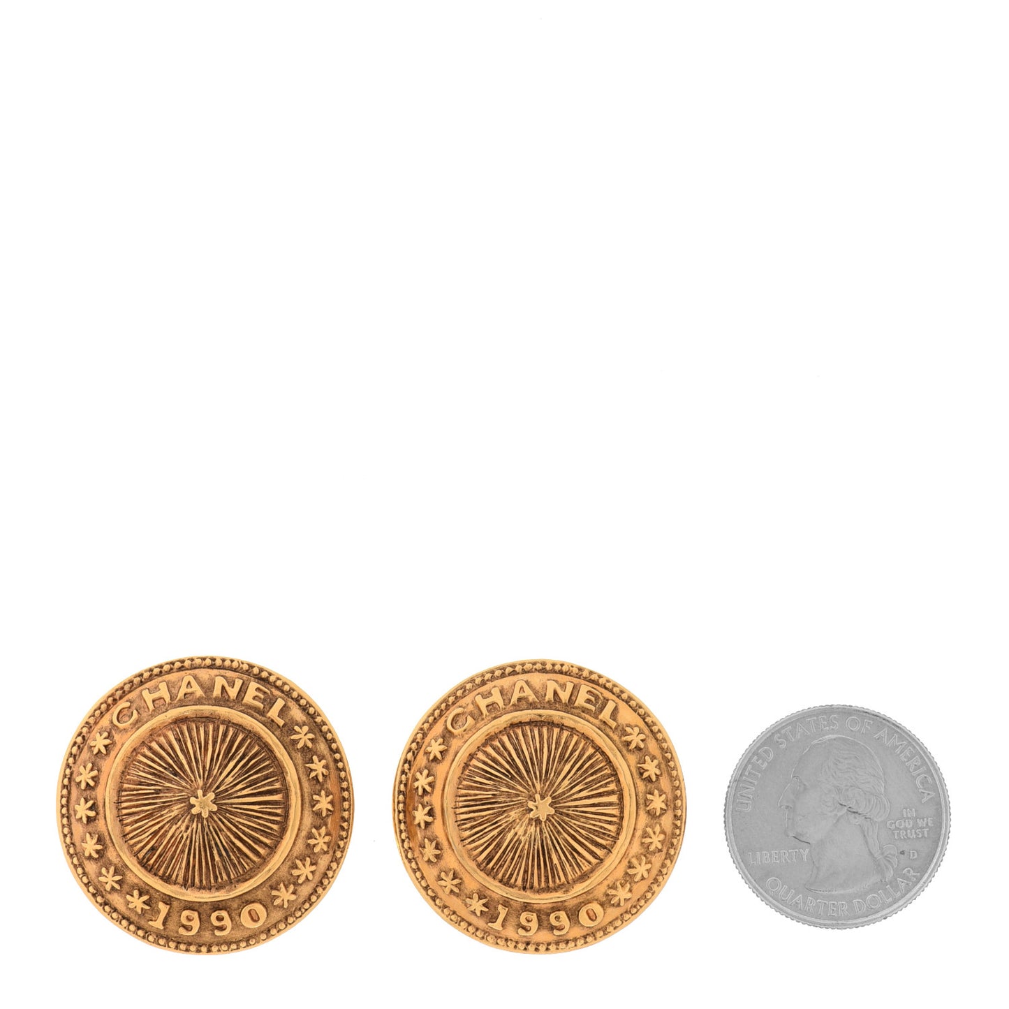 CC Button Clip On Earrings Gold