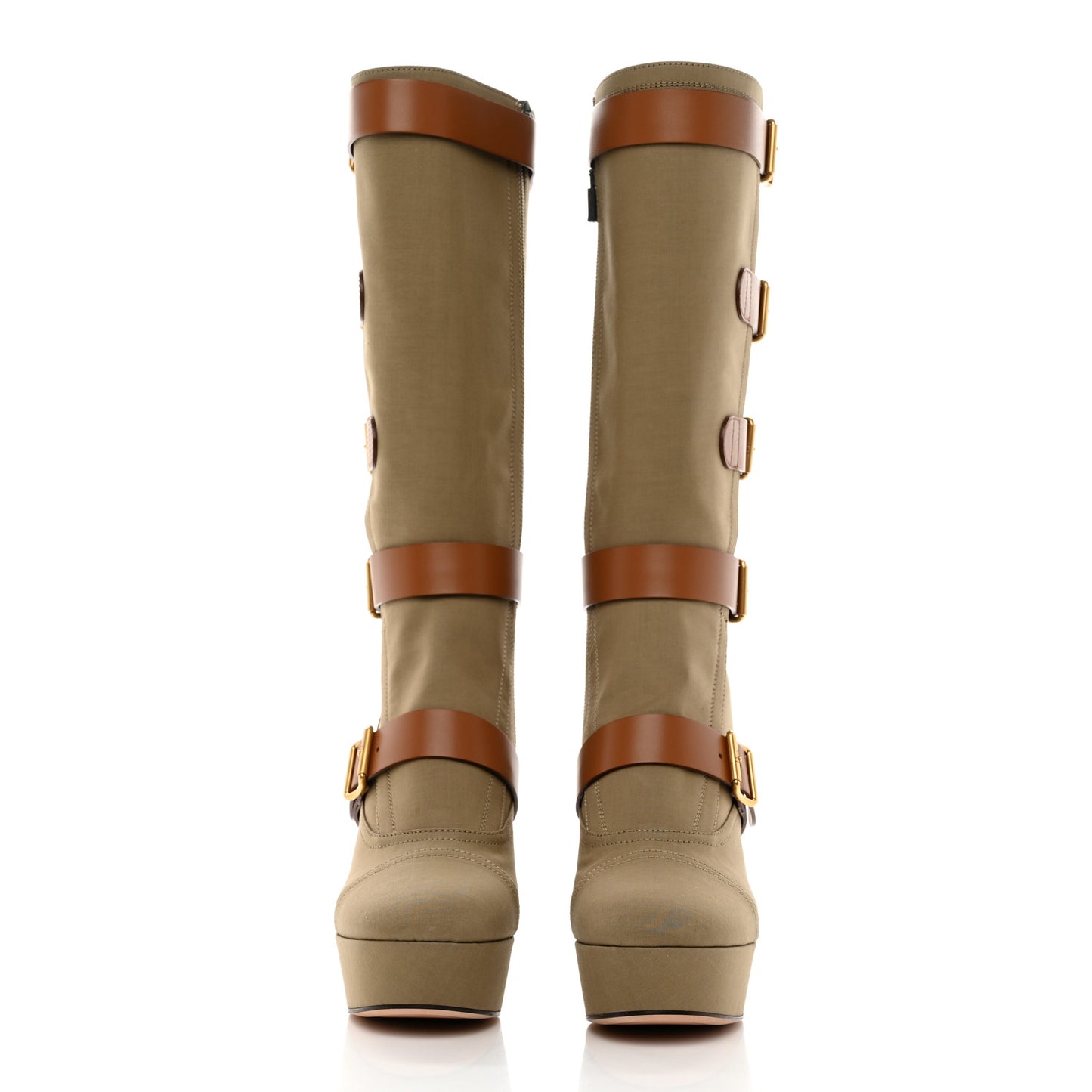 Technical Fabric Calfskin Diorevolt High Boots 38 Golden Saddle