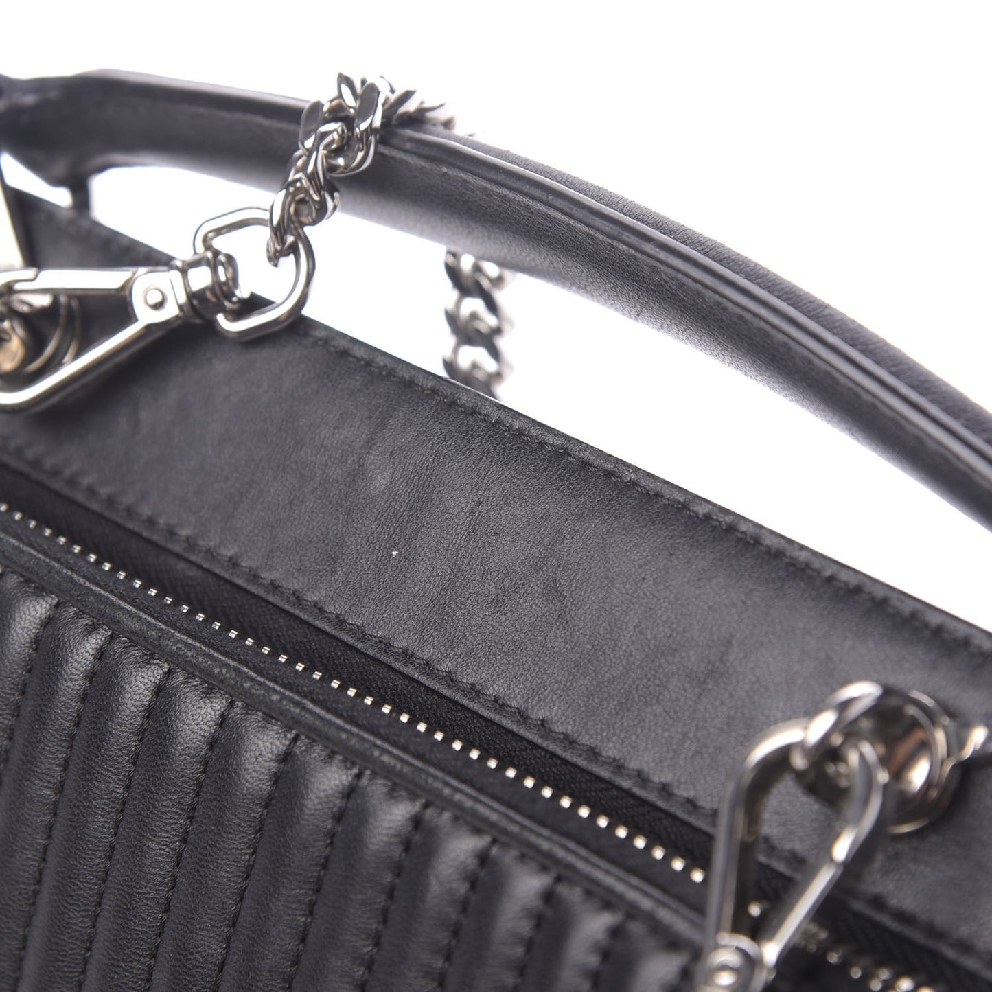 Shiny Nappa Trapuntata Small DotCom Click Top Handle Chain Satchel Black
