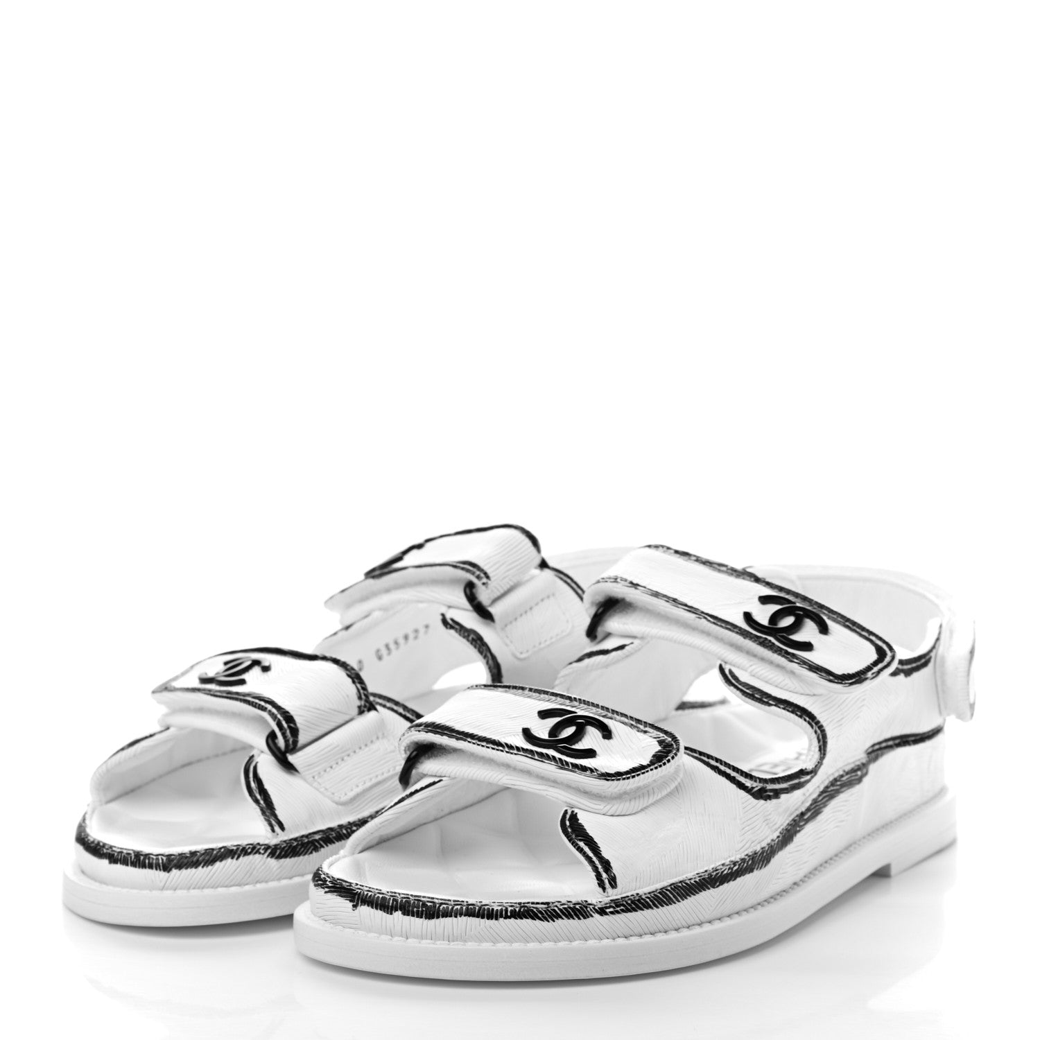 Chanel Printed Calfskin Velcro Dad Sandals 35 White Black 3 of 6