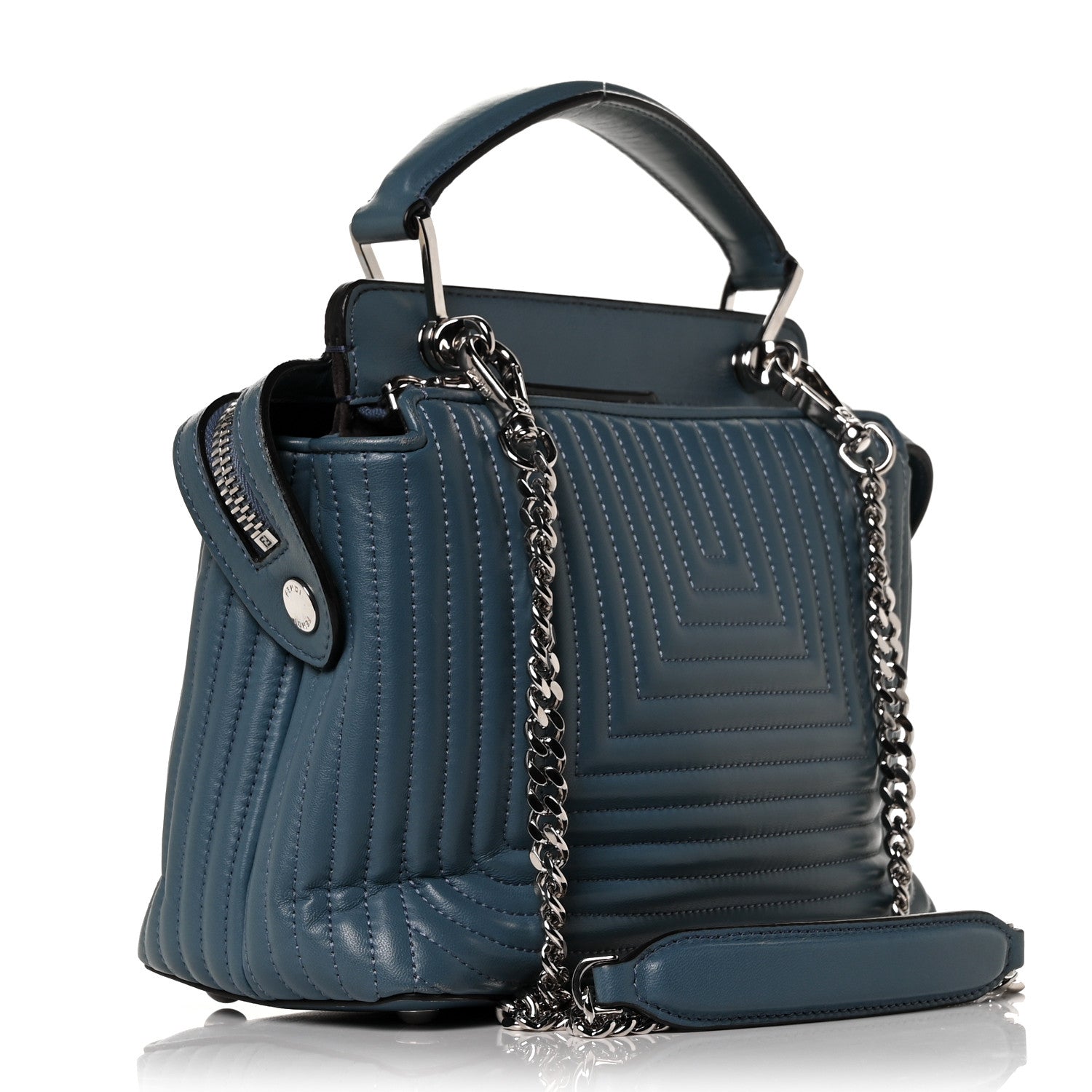 Fendi Shiny Nappa Trapuntata Small DotCom Click Top Handle Chain Satchel Blue 2 of 8