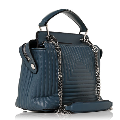 Fendi Shiny Nappa Trapuntata Small DotCom Click Top Handle Chain Satchel Blue 2 of 8