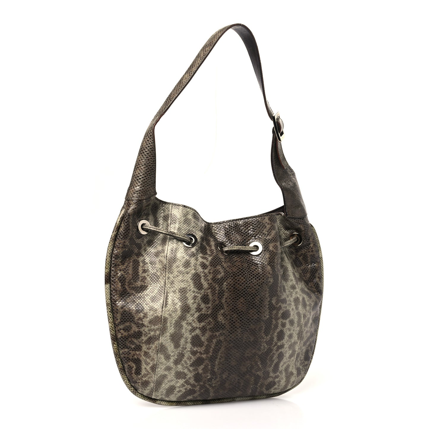 Lizard Drawstring Hobo Brown