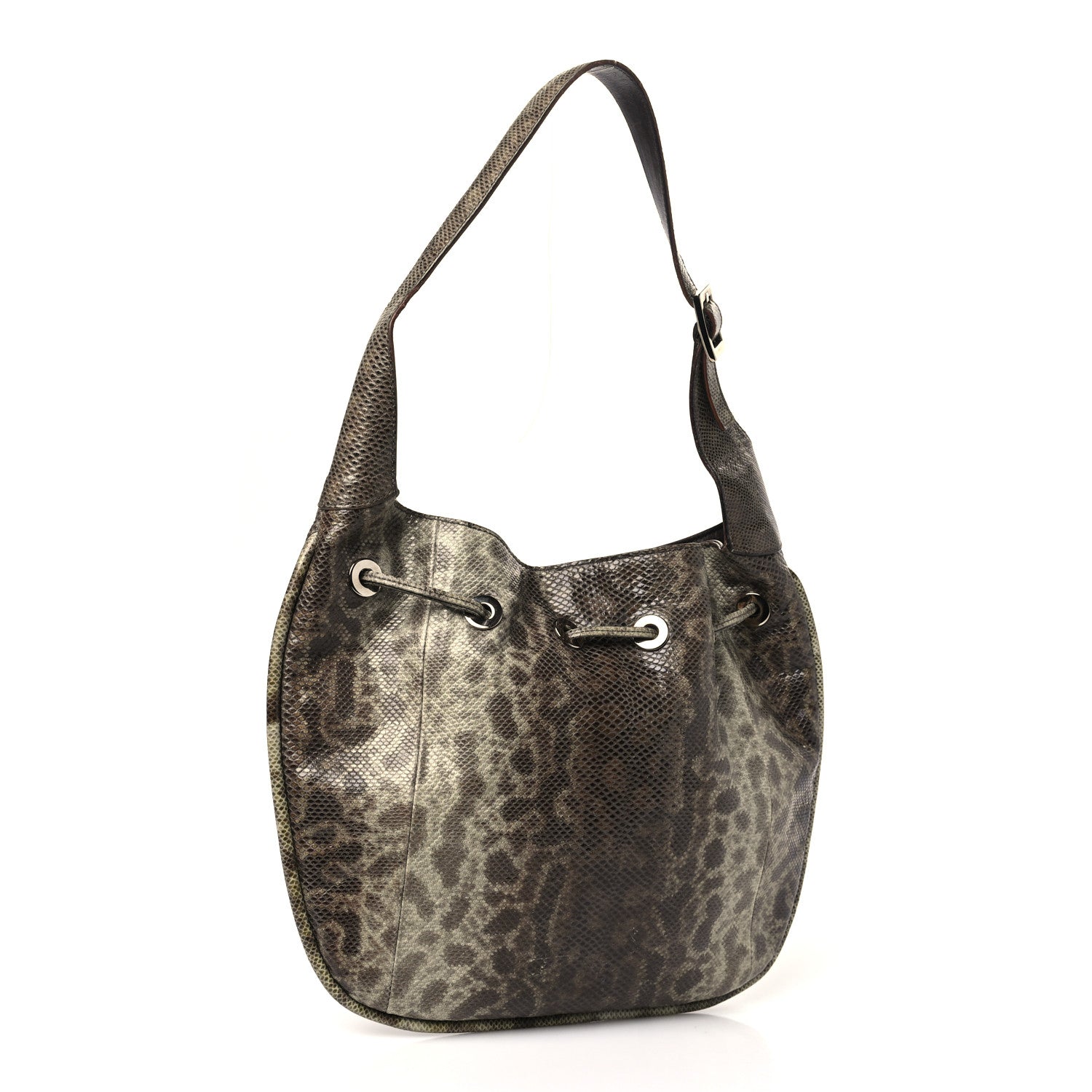 Gucci Lizard Drawstring Hobo Brown 3 of 13