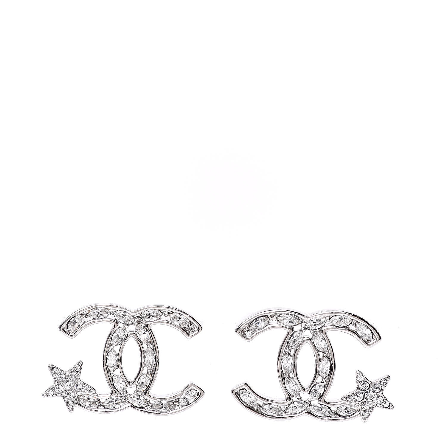 Chanel Crystal CC Starfall Earrings Silver 1 of 5