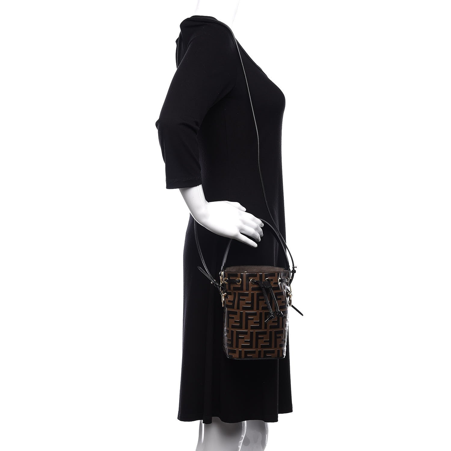 Fendi Vitello Liberty F is Fendi Bi-Color FF 1974 Embossed Mini Mon Tresor Bucket Bag Maya Black 2 of 10