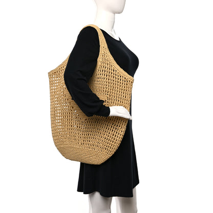 Prada Yarn Raffia Effect Crochet Logo Embroidered Shopping Tote Bag Naturale 2 of 9