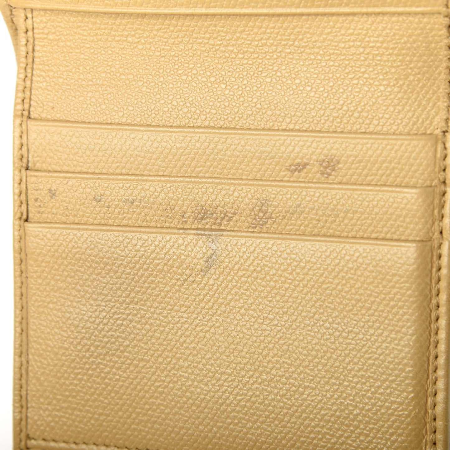 Grained Calfskin CC Button Compact Wallet Beige