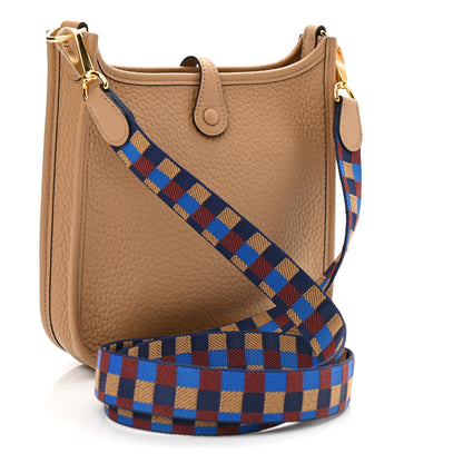 Hermes Taurillon Clemence Maxi Quadrille Evelyne TPM Chai Bleu Rouge H Bleu Saphir 2 of 9