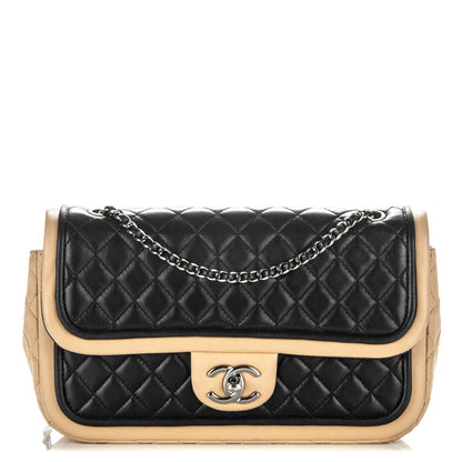 Chanel Lambskin Classic Twist Flap Black Beige 1 of 6