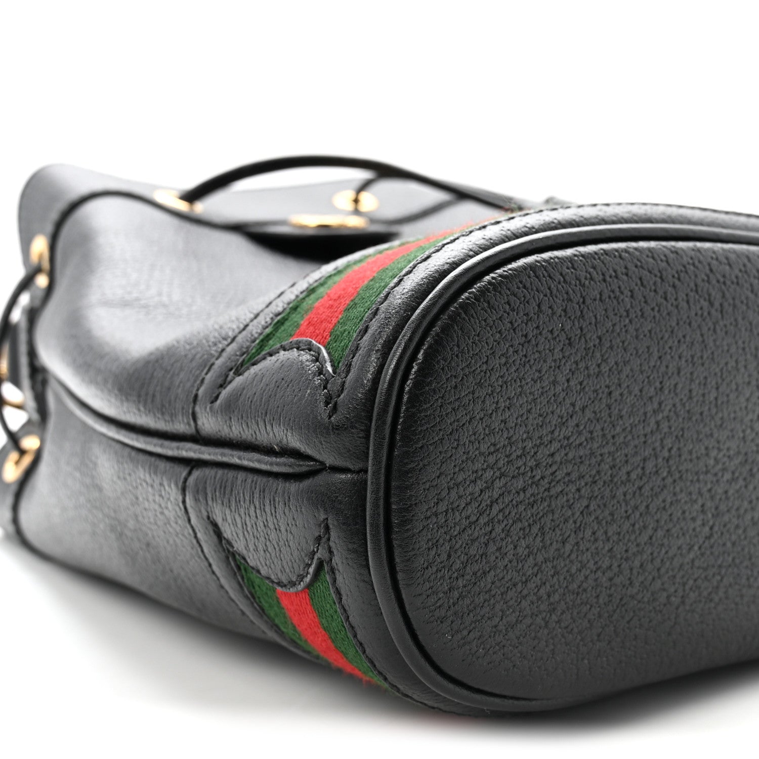Gucci Glazed Textured Calfskin Web Small Ophidia Bucket Bag Black 9 of 10