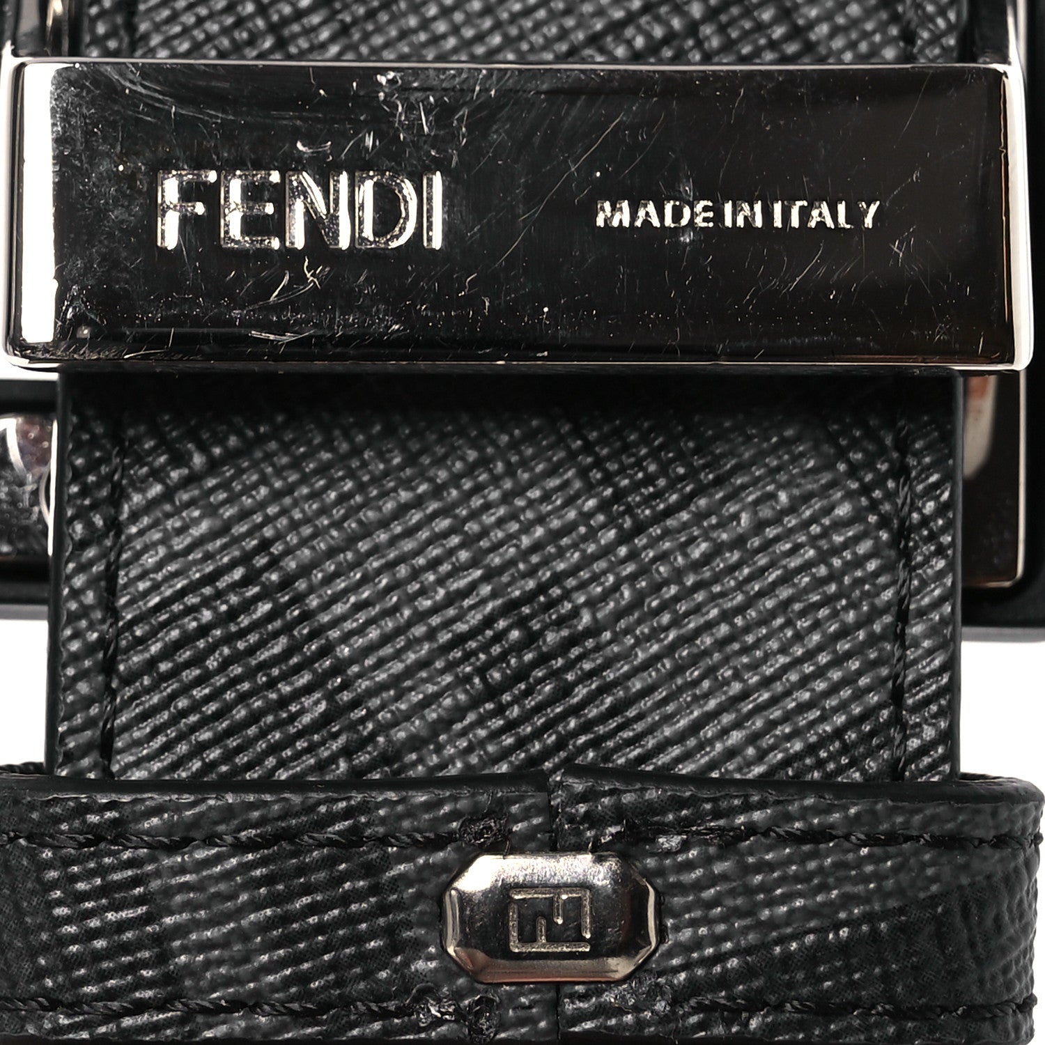 Fendi Cuoio Romano Glazed Fabric Enamel FF 1974 Reversible Belt 95 38 Black 7 of 8