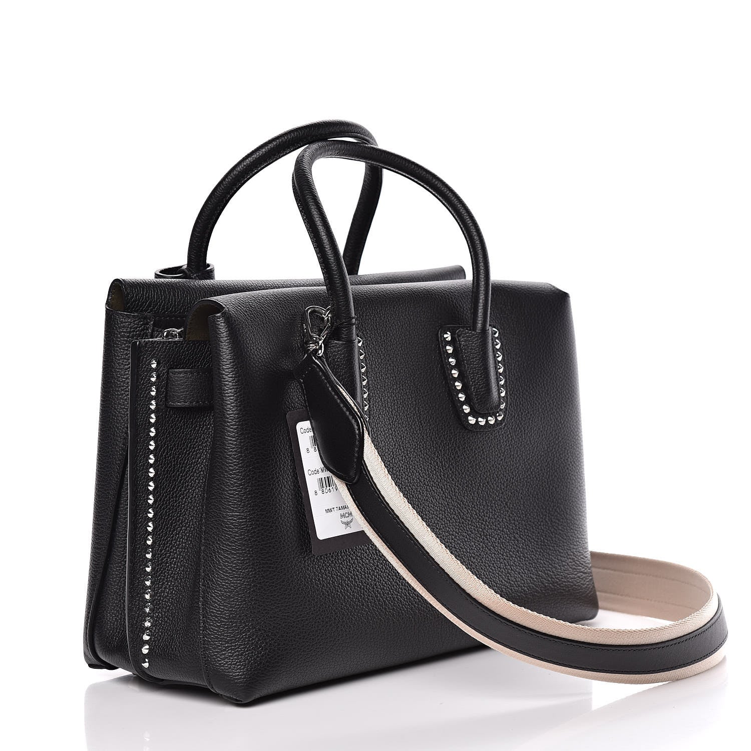MCM Grained Calfskin Studded Medium Milla Tote Black 4 of 11