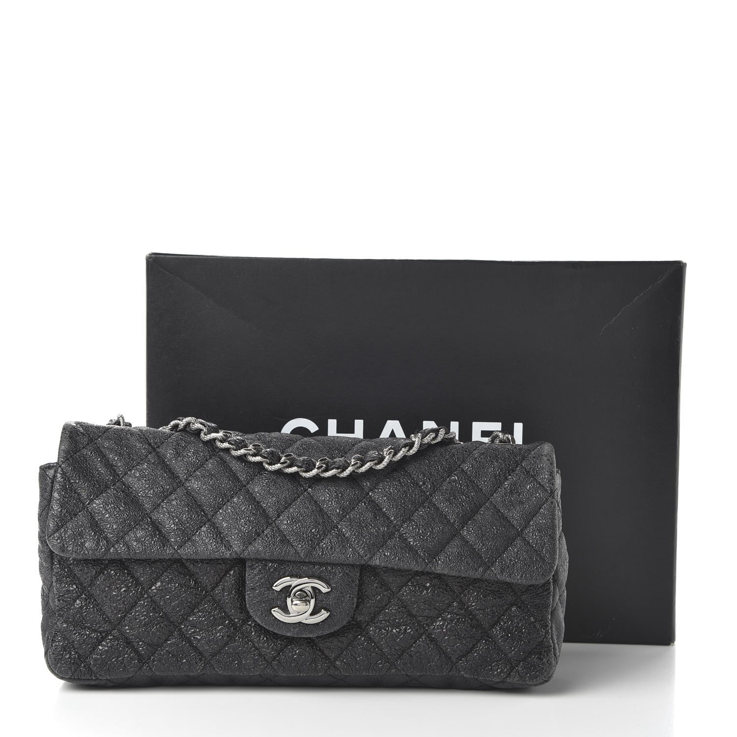 Chanel Crackled Calfskin Quilted East West Flap Black 10 of 10