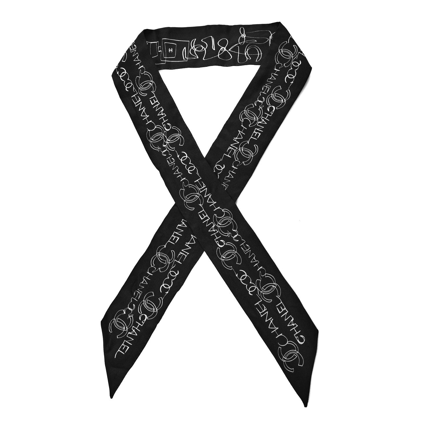 Chanel Silk Slim Bandeau Scarf Black White 1 of 4