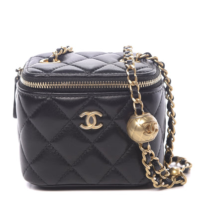 Chanel Lambskin Quilted Mini Pearl Crush Vanity Case With Chain Black 1 of 12
