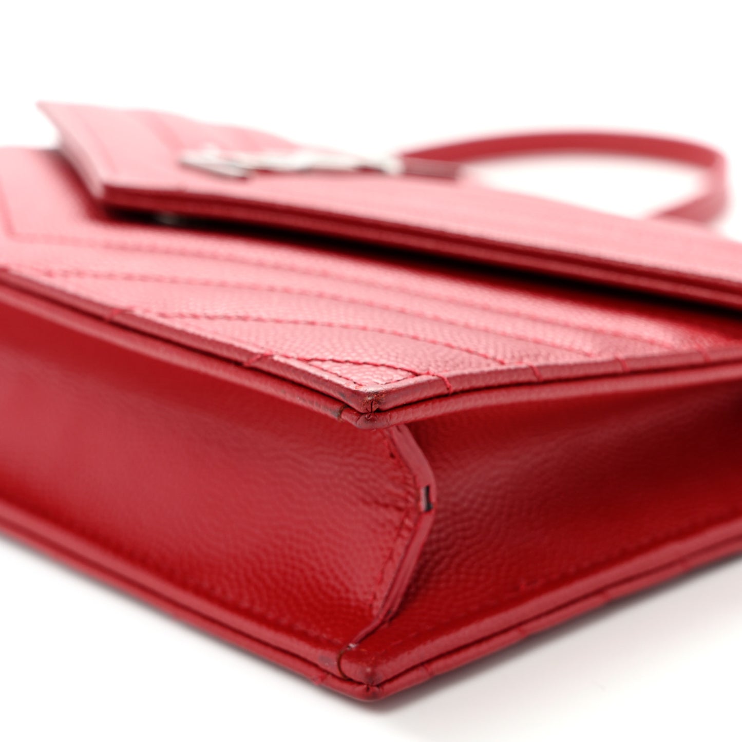 Grain De Poudre Matelasse Chevron Monogram Envelope Chain Wallet  New Red