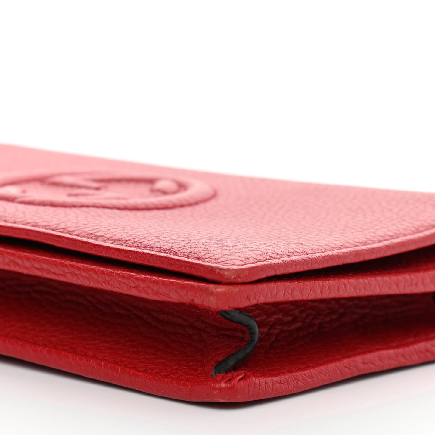 Pebbled Calfskin Soho Wallet on Chain Hibiscus Red