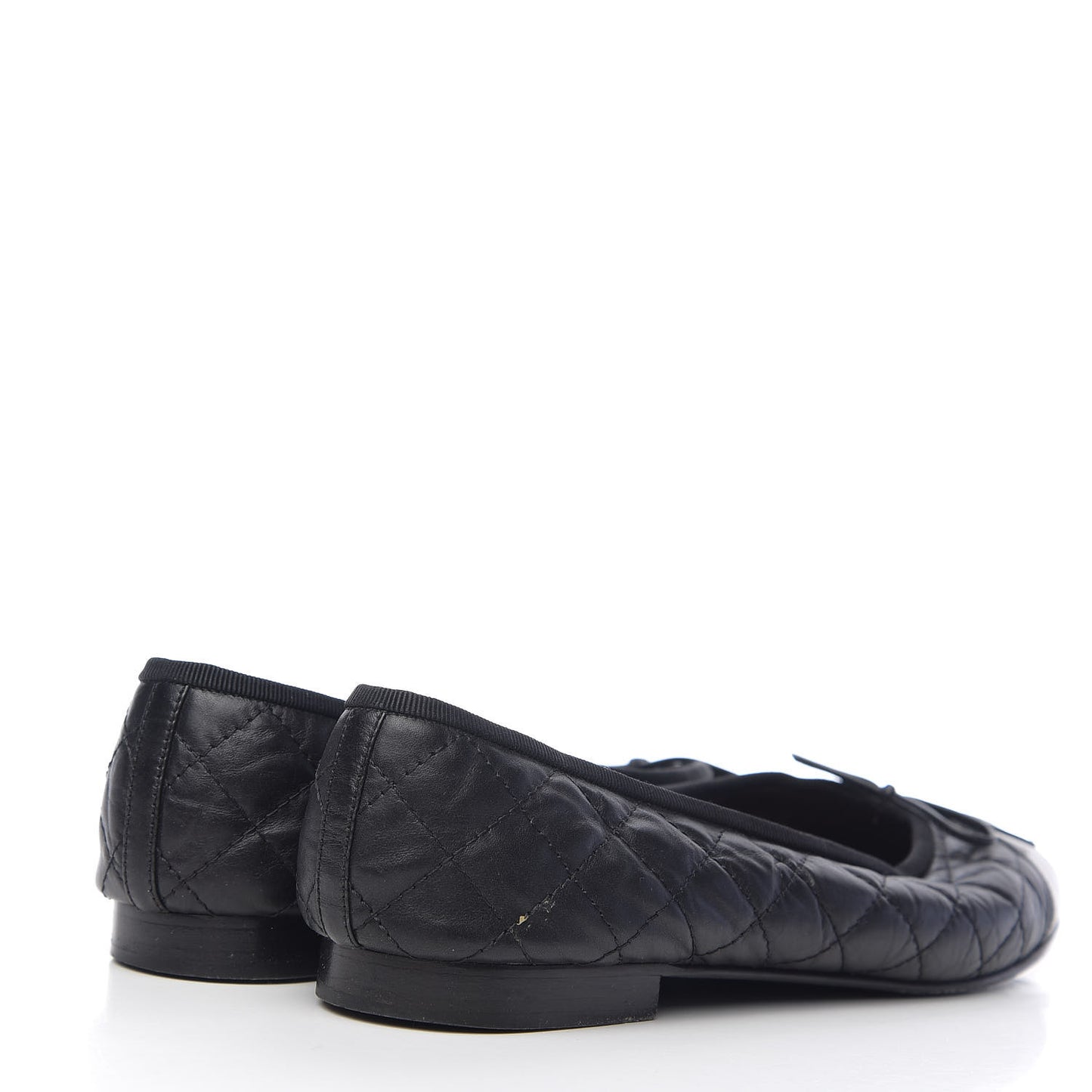 Aged Calfskin Quilted Cap Toe Ballerina Flats 41 Black