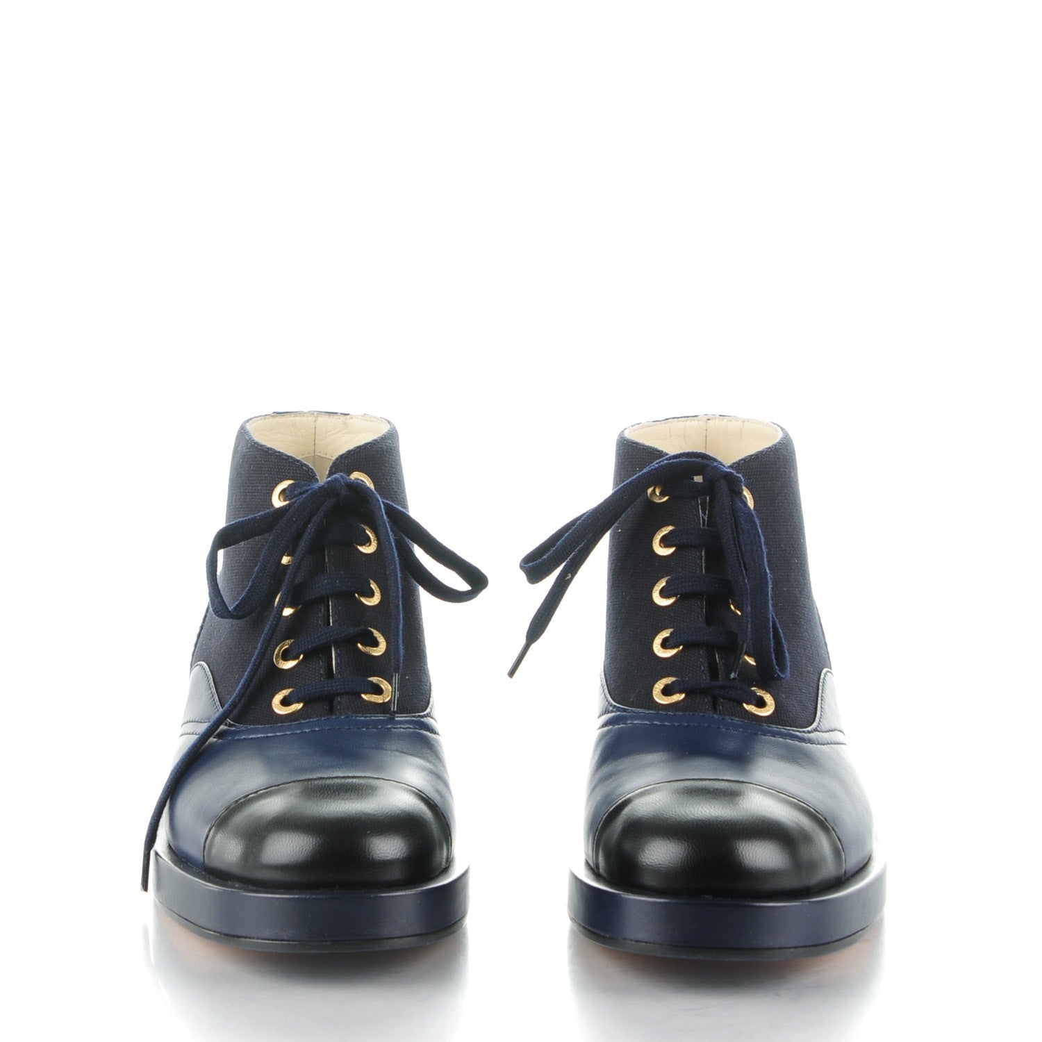Chanel Lambskin Canvas Short Boots 39.5 Black Navy 2 of 8