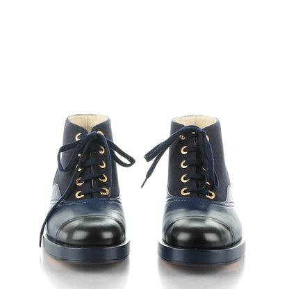 Chanel Lambskin Canvas Short Boots 39.5 Black Navy 2 of 8