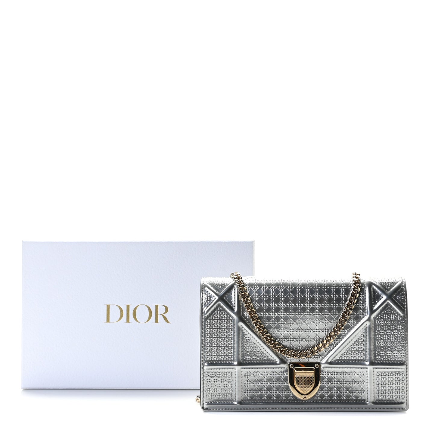 Metallic Patent Micro-Cannage Diorama Wallet on Chain Pouch Graphine