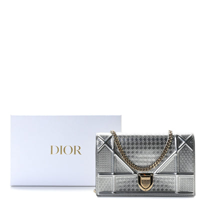 Christian Dior Metallic Patent Micro-Cannage Diorama Wallet on Chain Pouch Graphine 10 of 10
