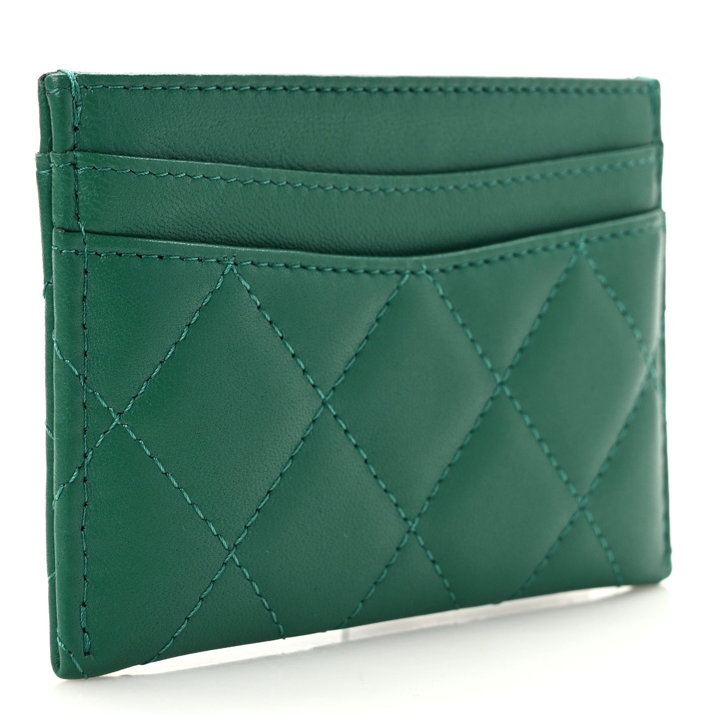 Lambskin Quilted Card Holder Green